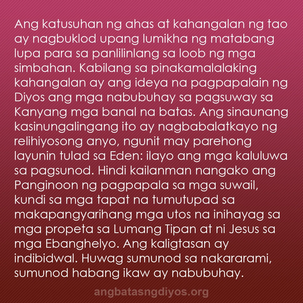 b0219 - Post tungkol sa Batas ng Diyos: Ang katusuhan ng ahas at kahangalan ng tao ay nagbuklod upang...