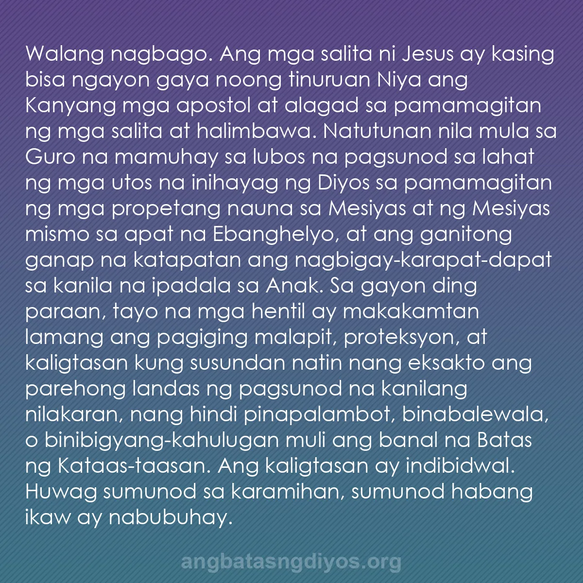 b0222 - Post tungkol sa Batas ng Diyos: Walang nagbago. Ang mga salita ni Jesus ay kasing bisa ngayon...