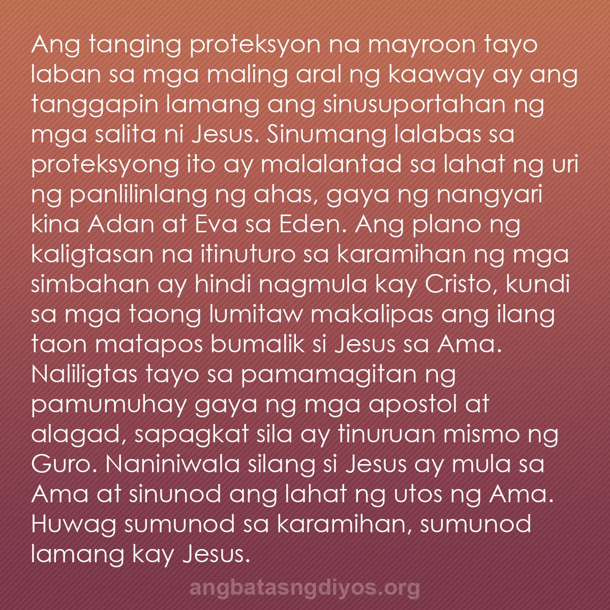 b0226 - Post tungkol sa Batas ng Diyos: Ang tanging proteksyon na mayroon tayo laban sa mga maling aral...