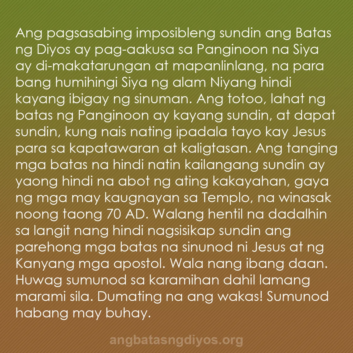 b0229 - Post tungkol sa Batas ng Diyos: Ang pagsasabing imposibleng sundin ang Batas ng Diyos ay pag-aakusa...