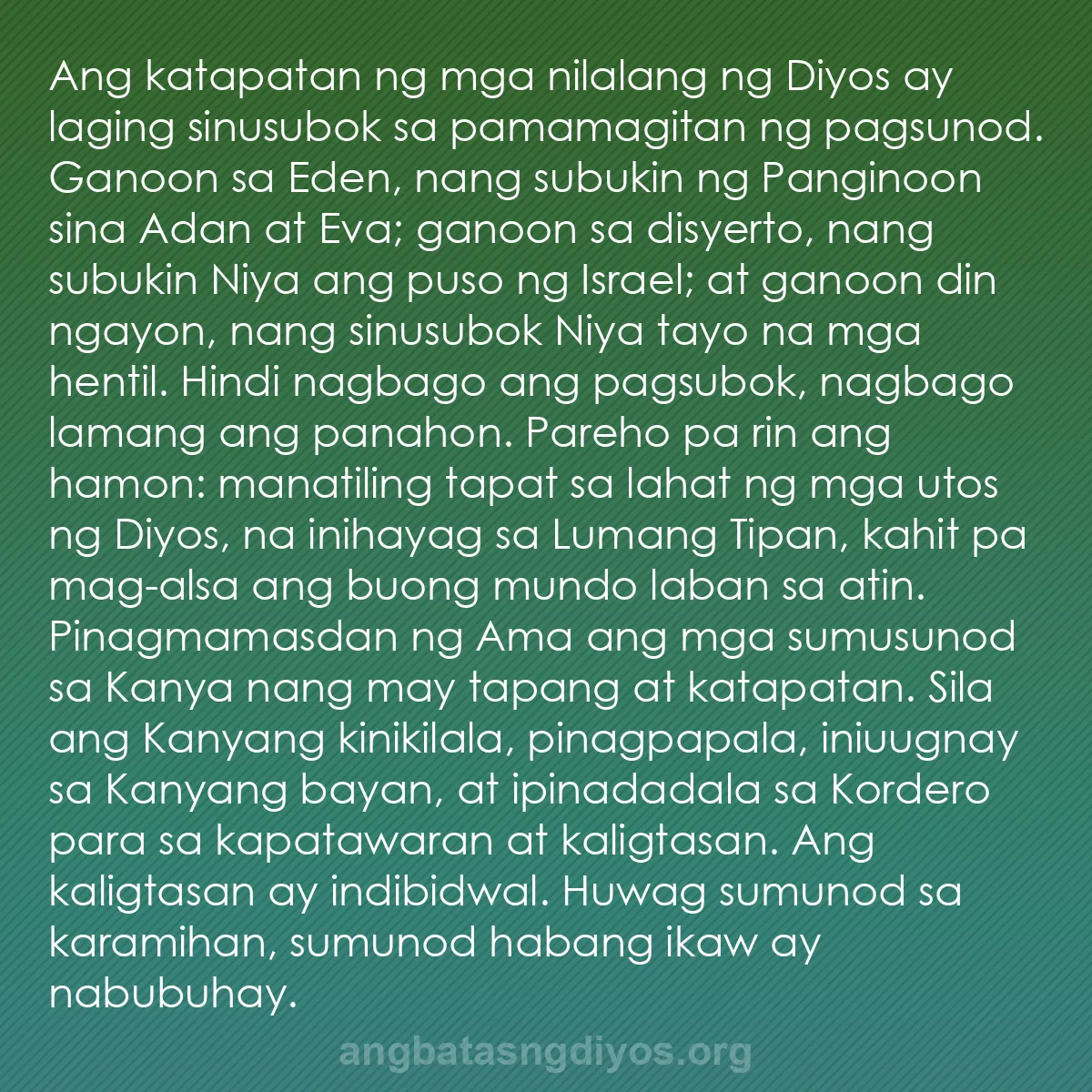 b0230 - Post tungkol sa Batas ng Diyos: Ang katapatan ng mga nilalang ng Diyos ay laging sinusubok sa...