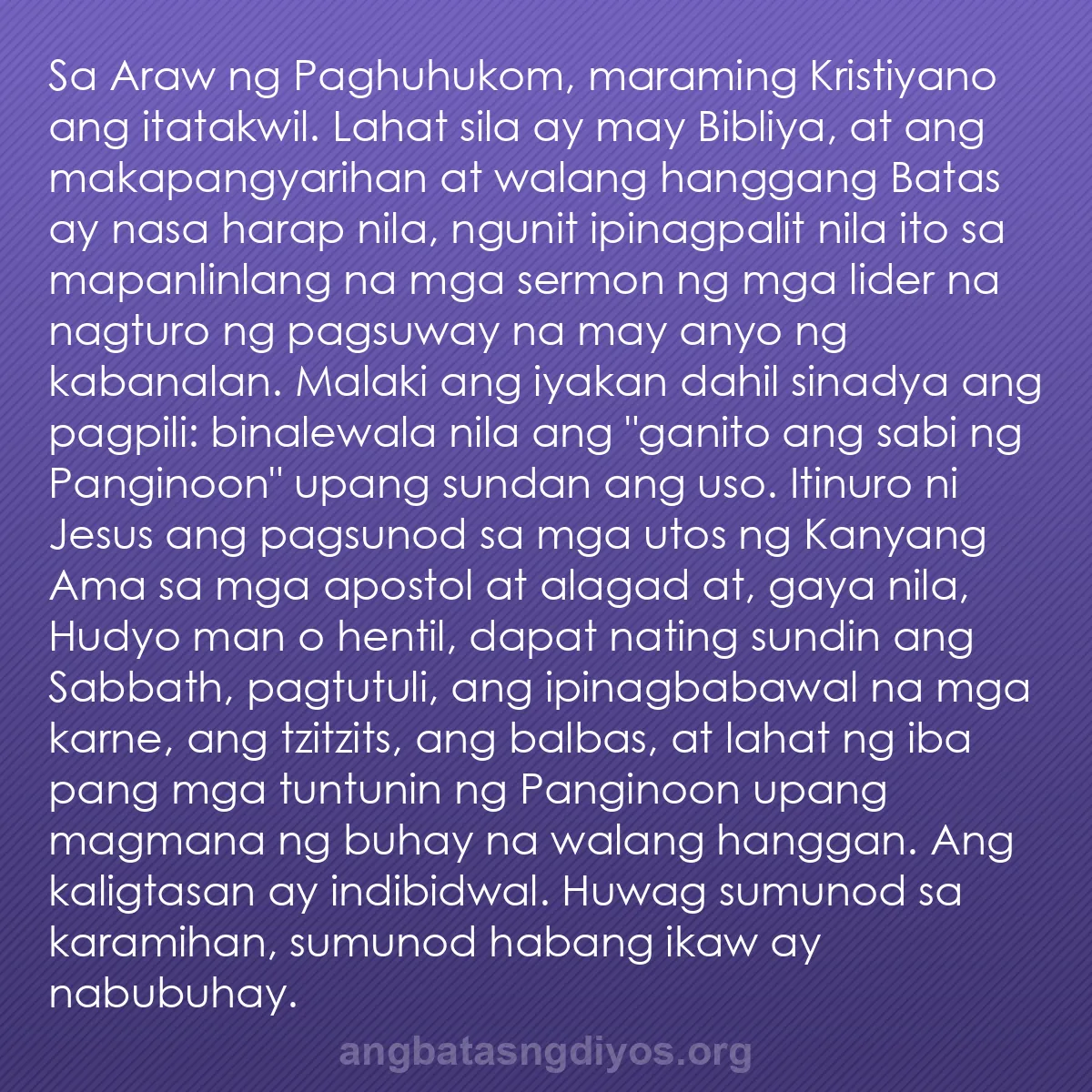 b0238 - Post tungkol sa Batas ng Diyos: Sa Araw ng Paghuhukom, maraming Kristiyano ang itatakwil. Lahat...