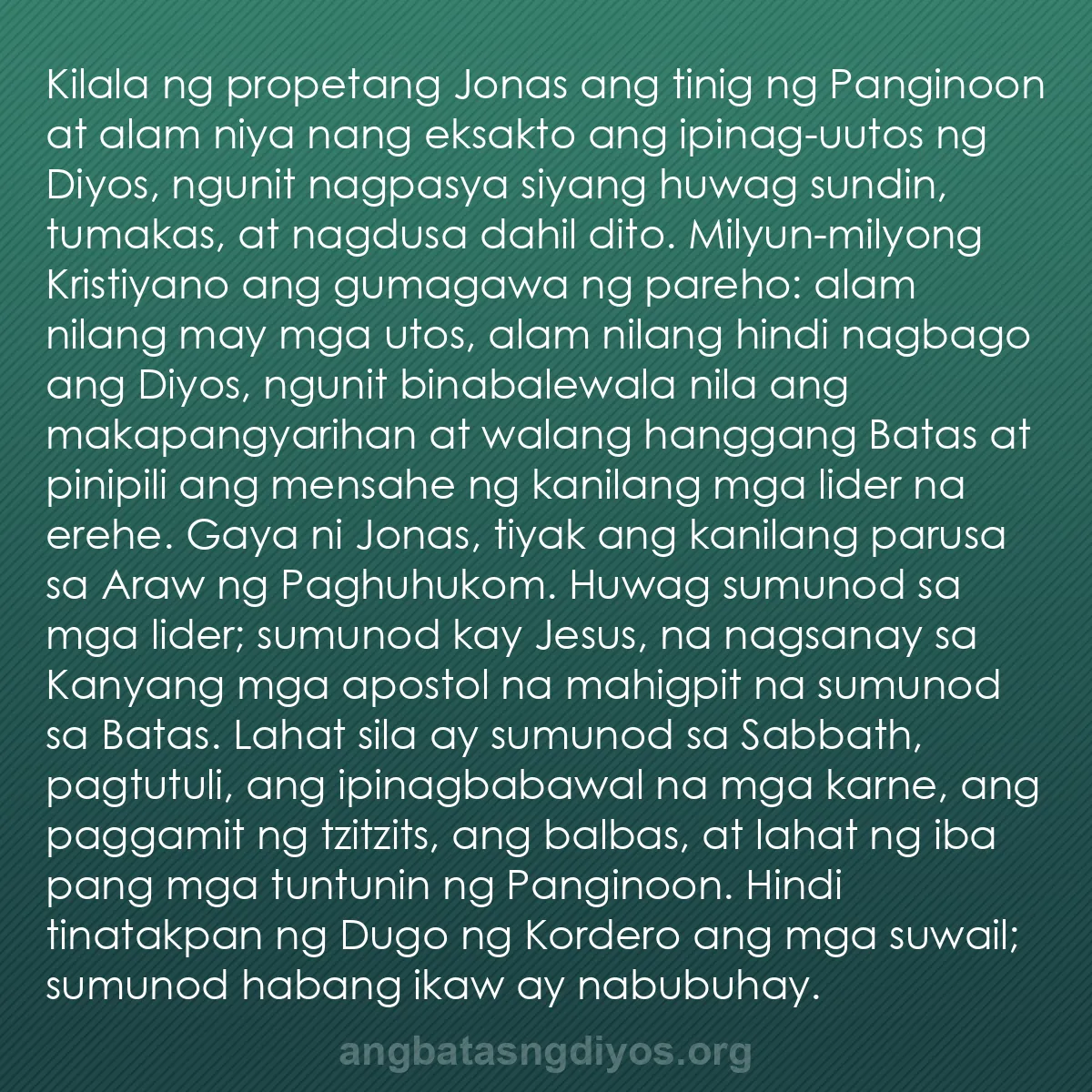 b0240 - Post tungkol sa Batas ng Diyos: Kilala ng propetang Jonas ang tinig ng Panginoon at alam niya...