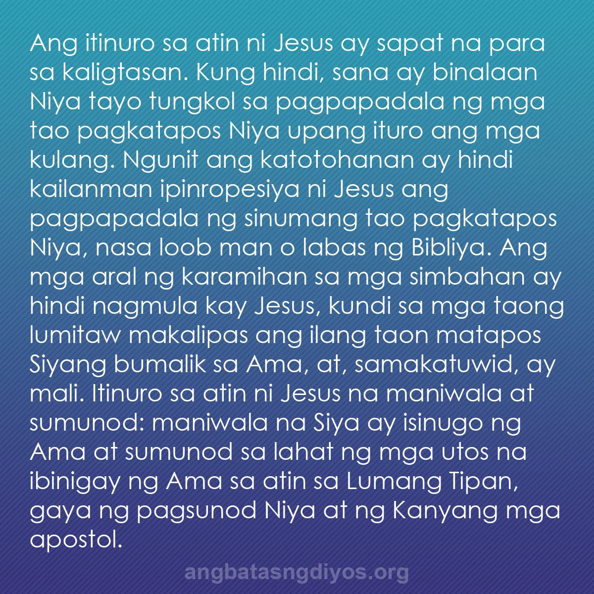 b0255 - Post tungkol sa Batas ng Diyos: Ang itinuro sa atin ni Jesus ay sapat na para sa kaligtasan....