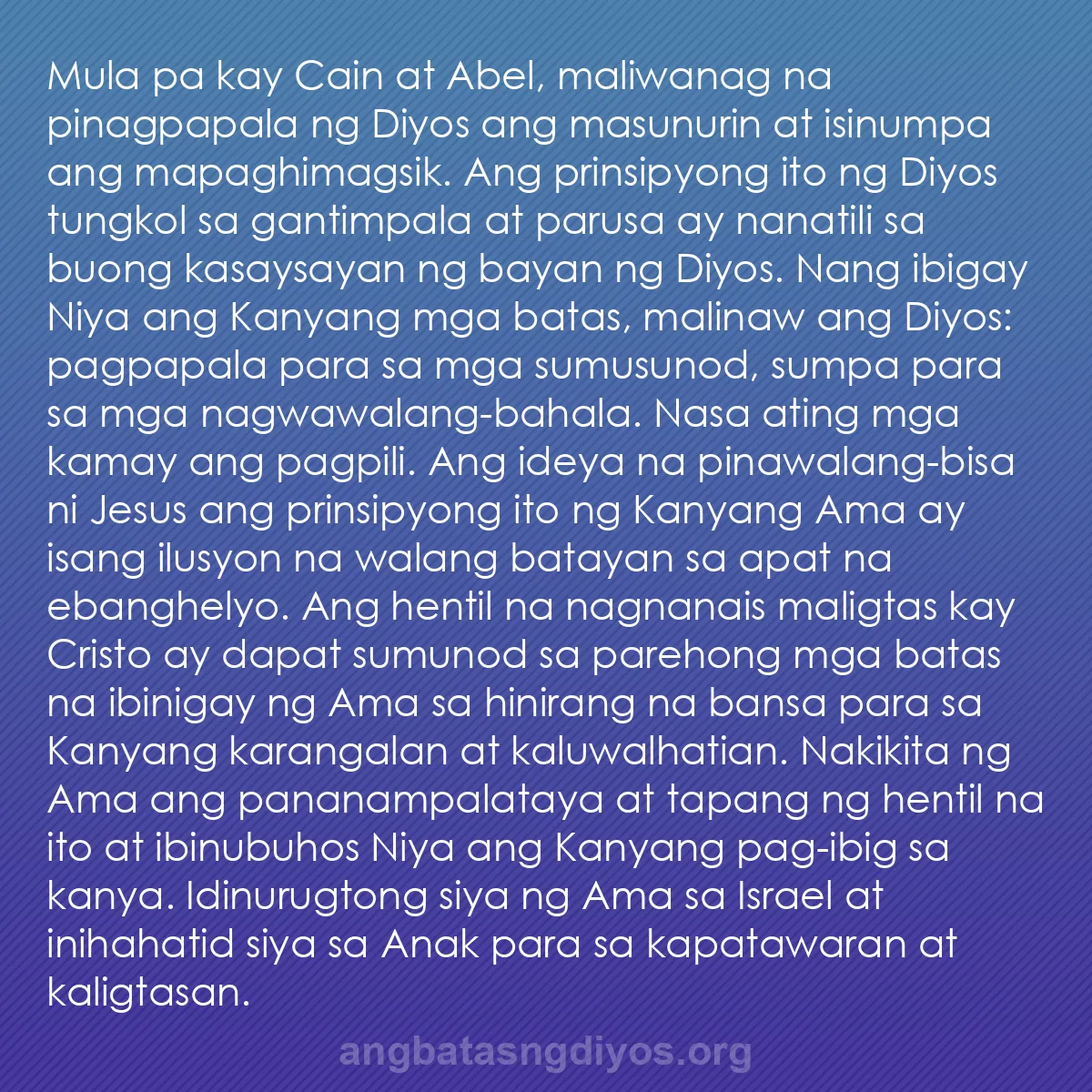 b0267 - Post tungkol sa Batas ng Diyos: Mula pa kay Cain at Abel, maliwanag na pinagpapala ng Diyos...
