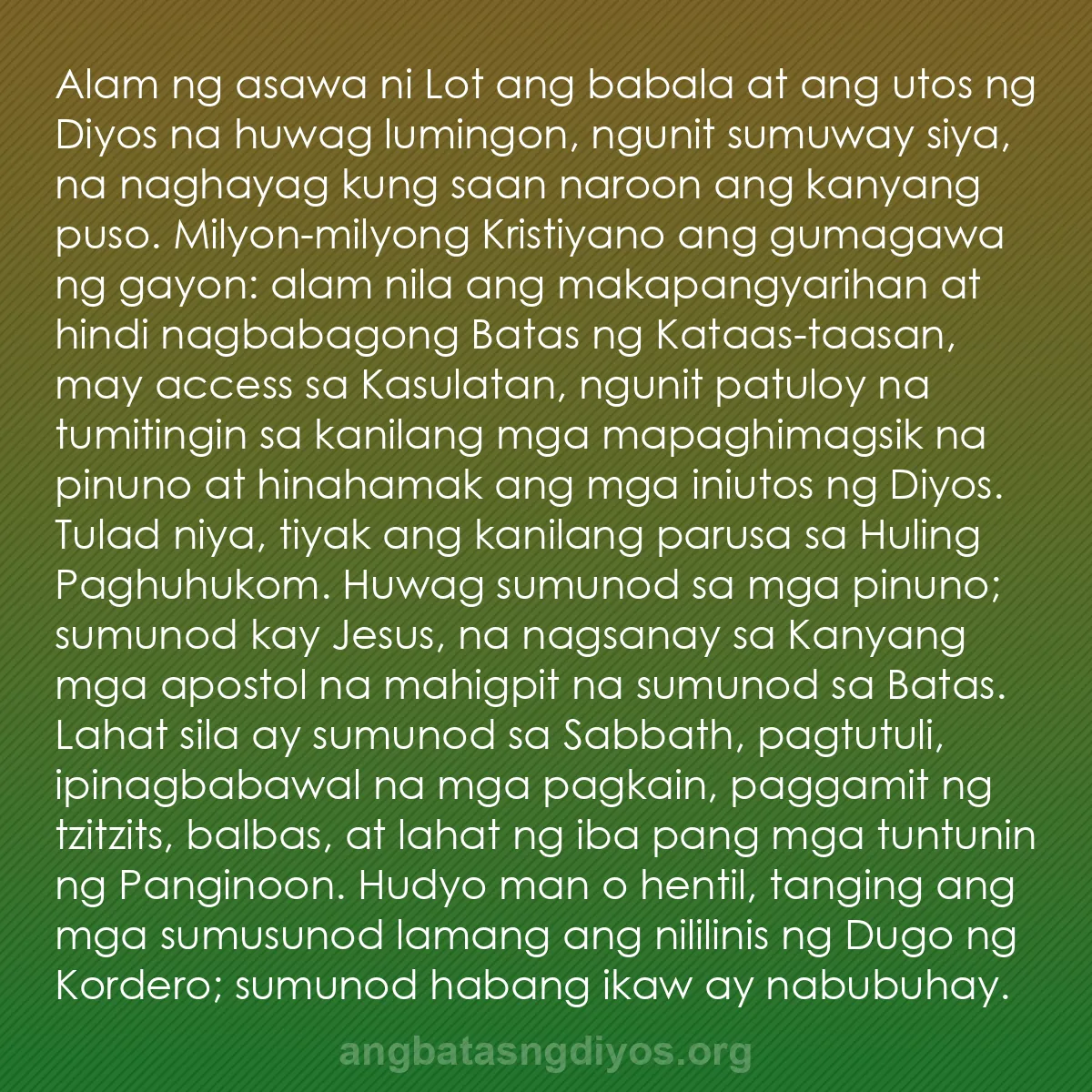 b0276 - Post tungkol sa Batas ng Diyos: Alam ng asawa ni Lot ang babala at ang utos ng Diyos na huwag...