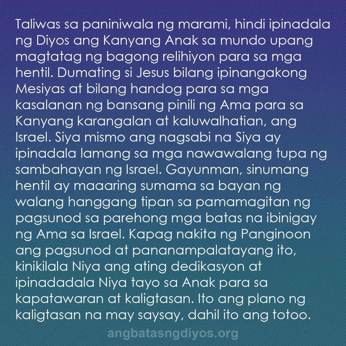 b0277 - Post tungkol sa Batas ng Diyos: Taliwas sa paniniwala ng marami, hindi ipinadala ng Diyos ang...