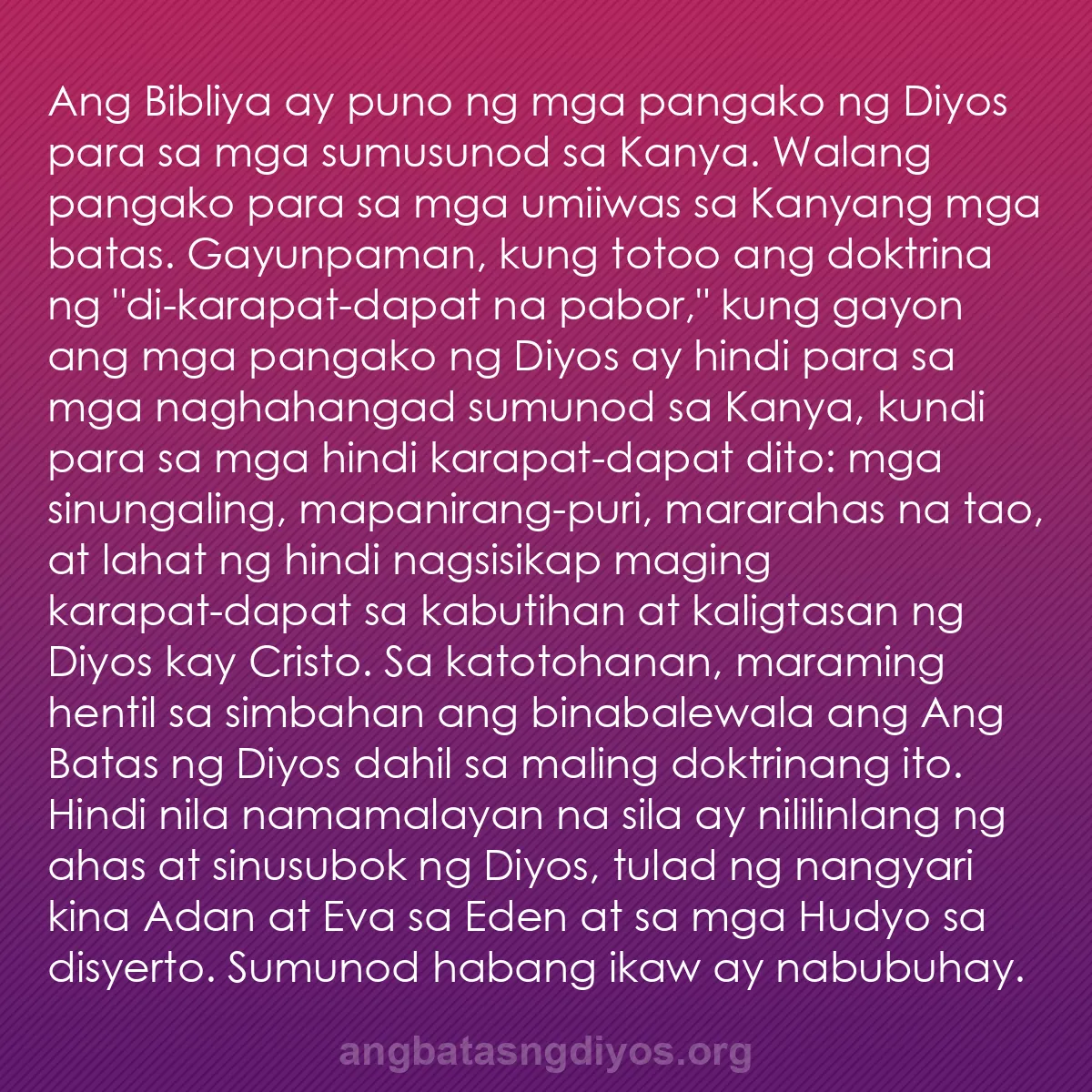 b0281 - Post tungkol sa Batas ng Diyos: Ang Bibliya ay puno ng mga pangako ng Diyos para sa mga sumusunod...