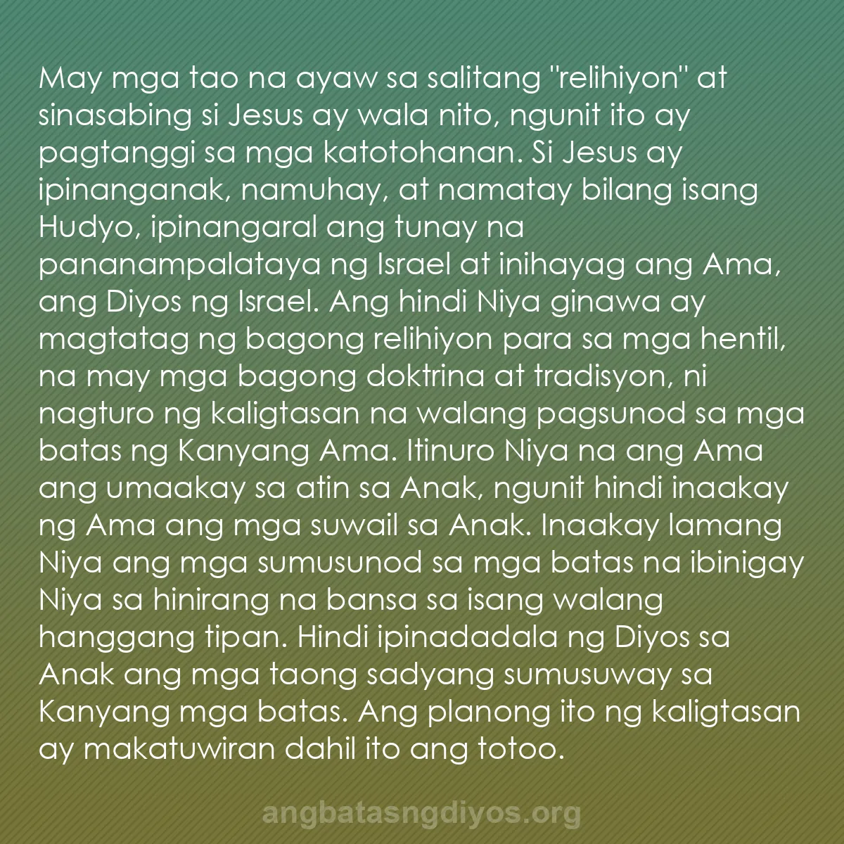 b0283 - Post tungkol sa Batas ng Diyos: May mga tao na ayaw sa salitang "relihiyon" at sinasabing si...