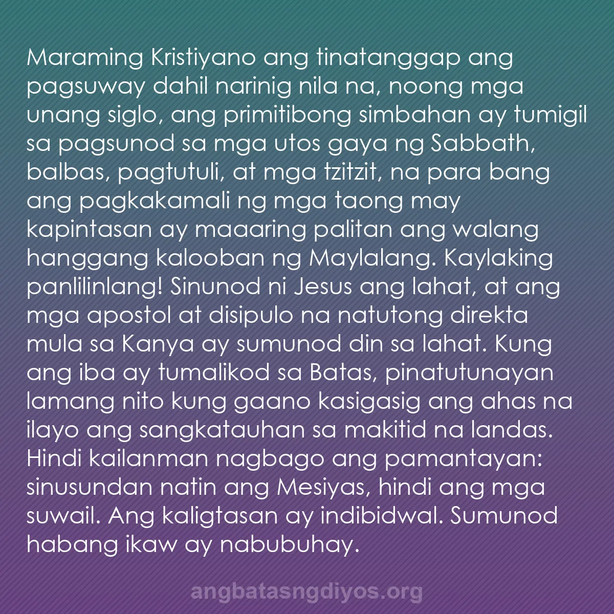 b0284 - Post tungkol sa Batas ng Diyos: Maraming Kristiyano ang tinatanggap ang pagsuway dahil narinig...