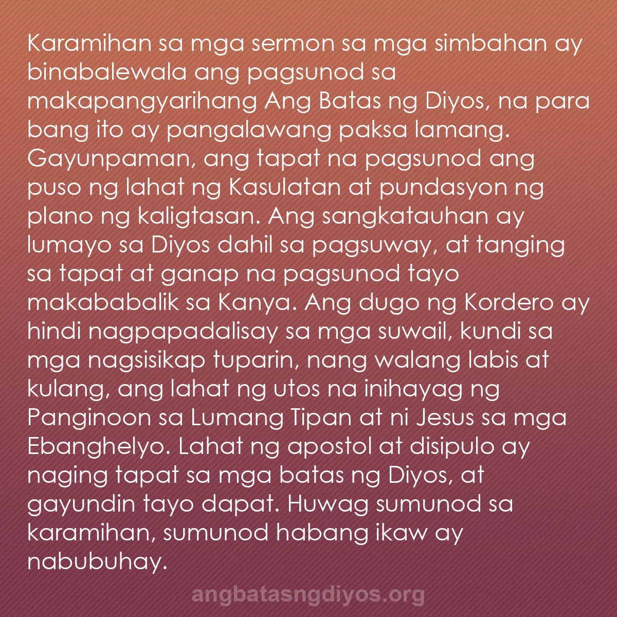 b0286 - Post tungkol sa Batas ng Diyos: Karamihan sa mga sermon sa mga simbahan ay binabalewala ang...