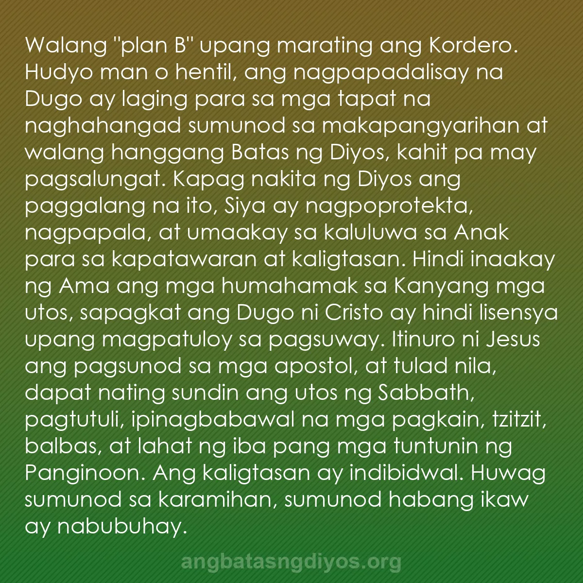 b0296 - Post tungkol sa Batas ng Diyos: Walang "plan B" upang marating ang Kordero. Hudyo man o hentil,...