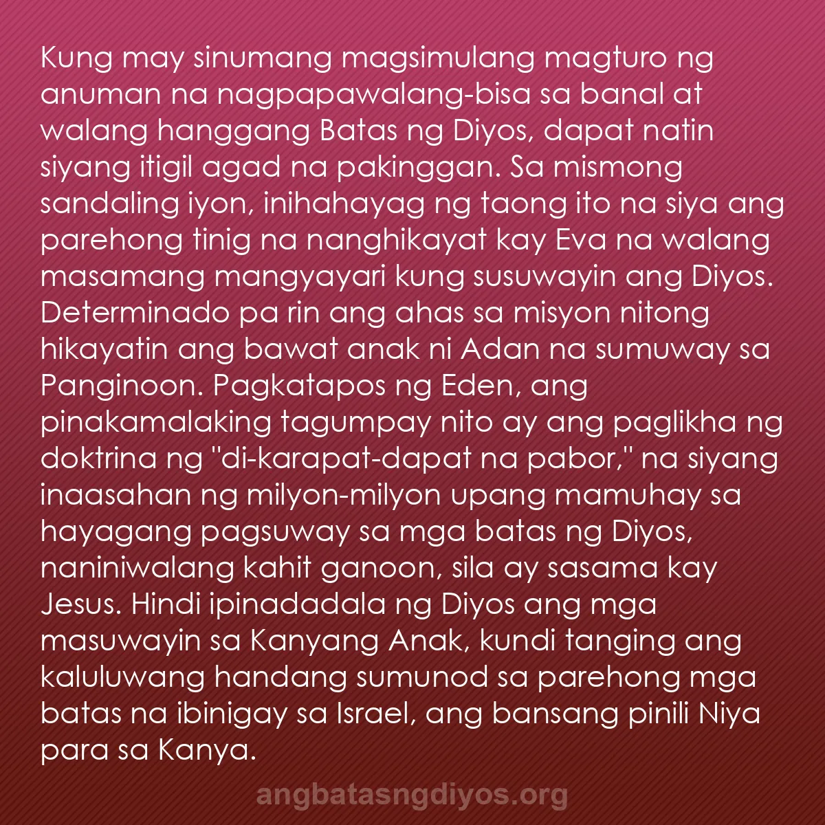 b0299 - Post tungkol sa Batas ng Diyos: Kung may sinumang magsimulang magturo ng anuman na nagpapawalang-bisa...