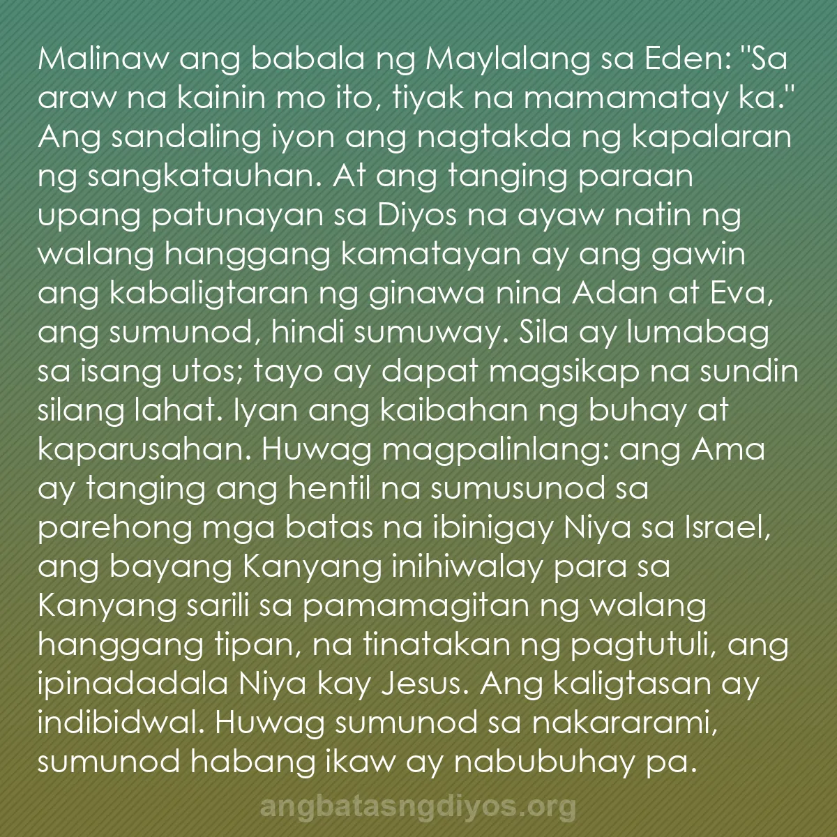 b0303 - Post tungkol sa Batas ng Diyos: Malinaw ang babala ng Maylalang sa Eden: "Sa araw na kainin...