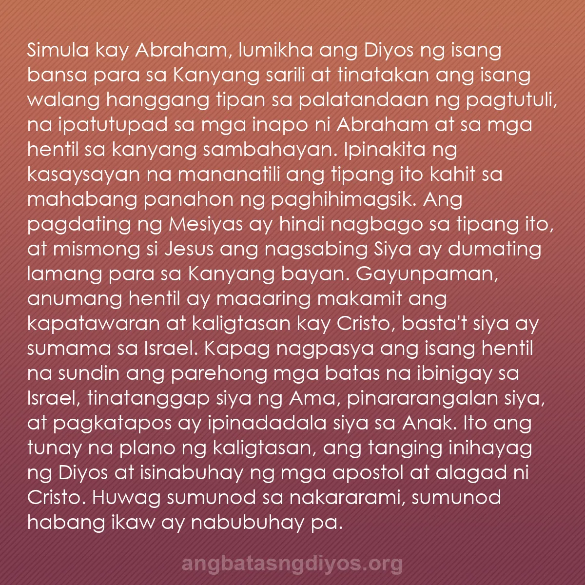 b0306 - Post tungkol sa Batas ng Diyos: Simula kay Abraham, lumikha ang Diyos ng isang bansa para sa...