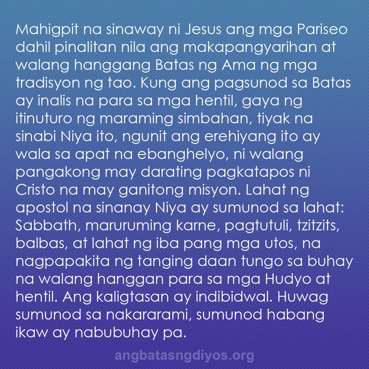 b0307 - Post tungkol sa Batas ng Diyos: Mahigpit na sinaway ni Jesus ang mga Pariseo dahil pinalitan...