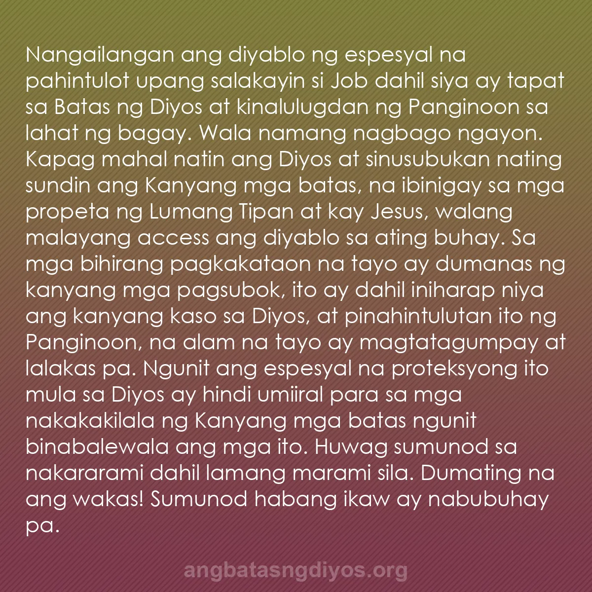 b0308 - Post tungkol sa Batas ng Diyos: Nangailangan ang diyablo ng espesyal na pahintulot upang salakayin...