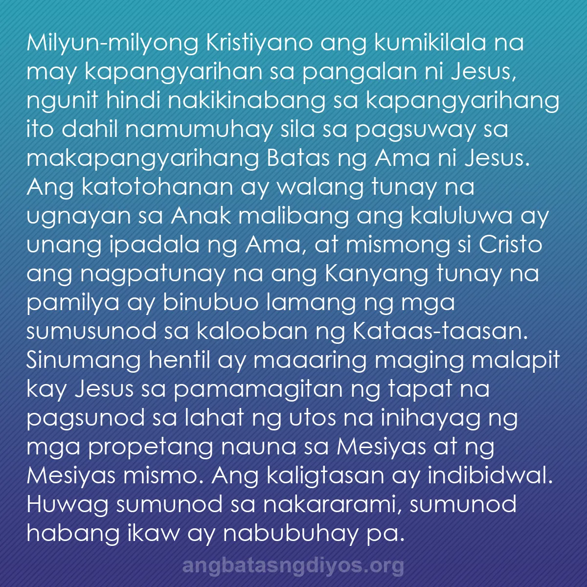 b0315 - Post tungkol sa Batas ng Diyos: Milyun-milyong Kristiyano ang kumikilala na may kapangyarihan...