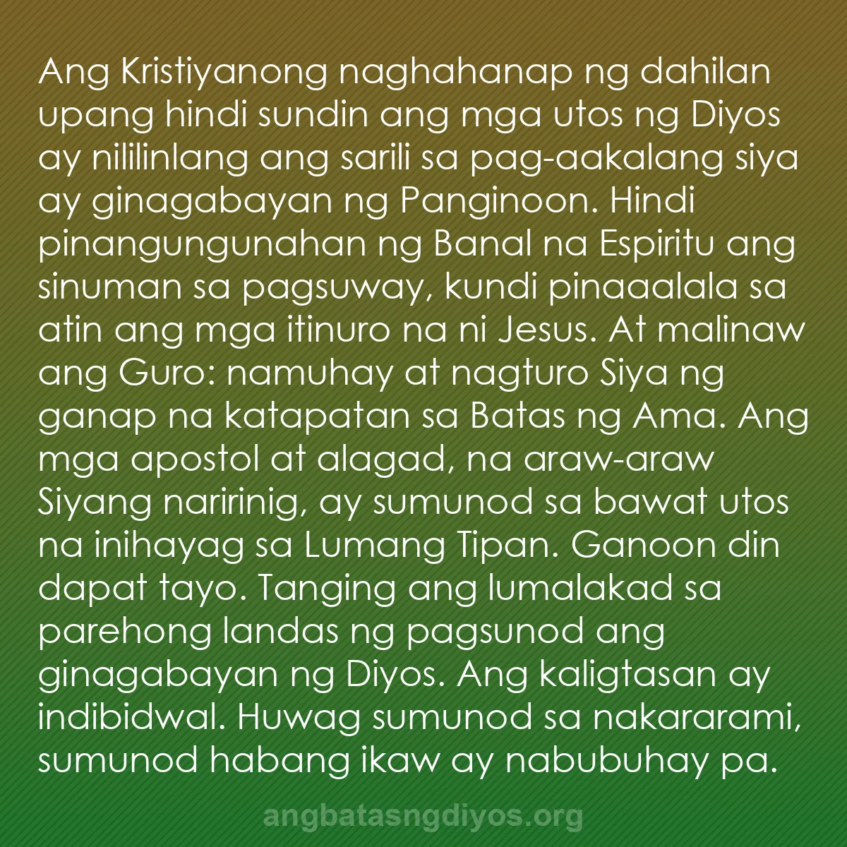 b0316 - Post tungkol sa Batas ng Diyos: Ang Kristiyanong naghahanap ng dahilan upang hindi sundin ang...