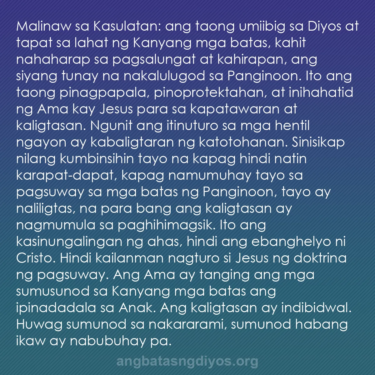 b0317 - Post tungkol sa Batas ng Diyos: Malinaw sa Kasulatan: ang taong umiibig sa Diyos at tapat sa...