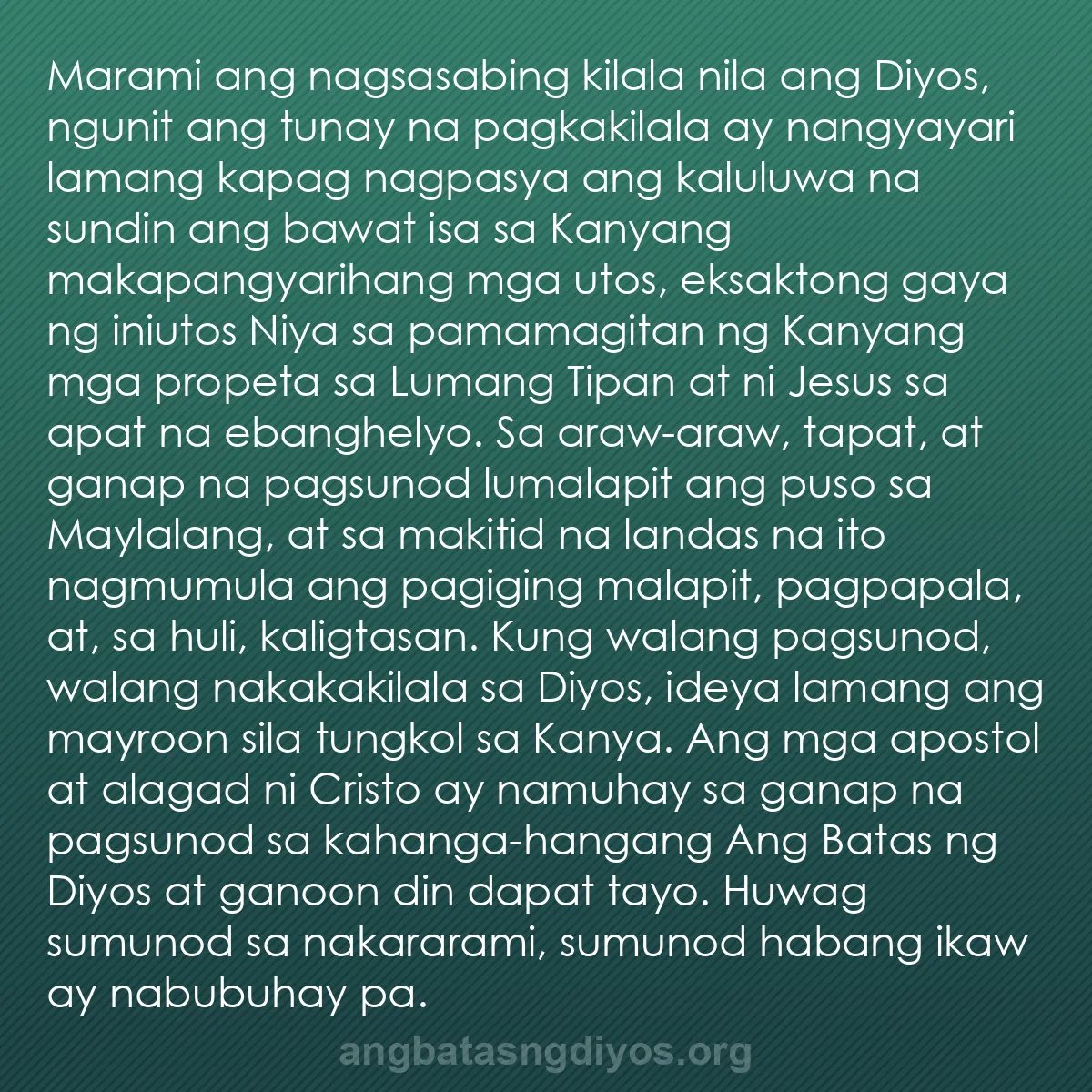 b0320 - Post tungkol sa Batas ng Diyos: Marami ang nagsasabing kilala nila ang Diyos, ngunit ang tunay...