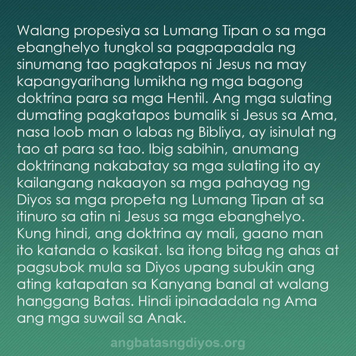 b0325 - Post tungkol sa Batas ng Diyos: Walang propesiya sa Lumang Tipan o sa mga ebanghelyo tungkol...
