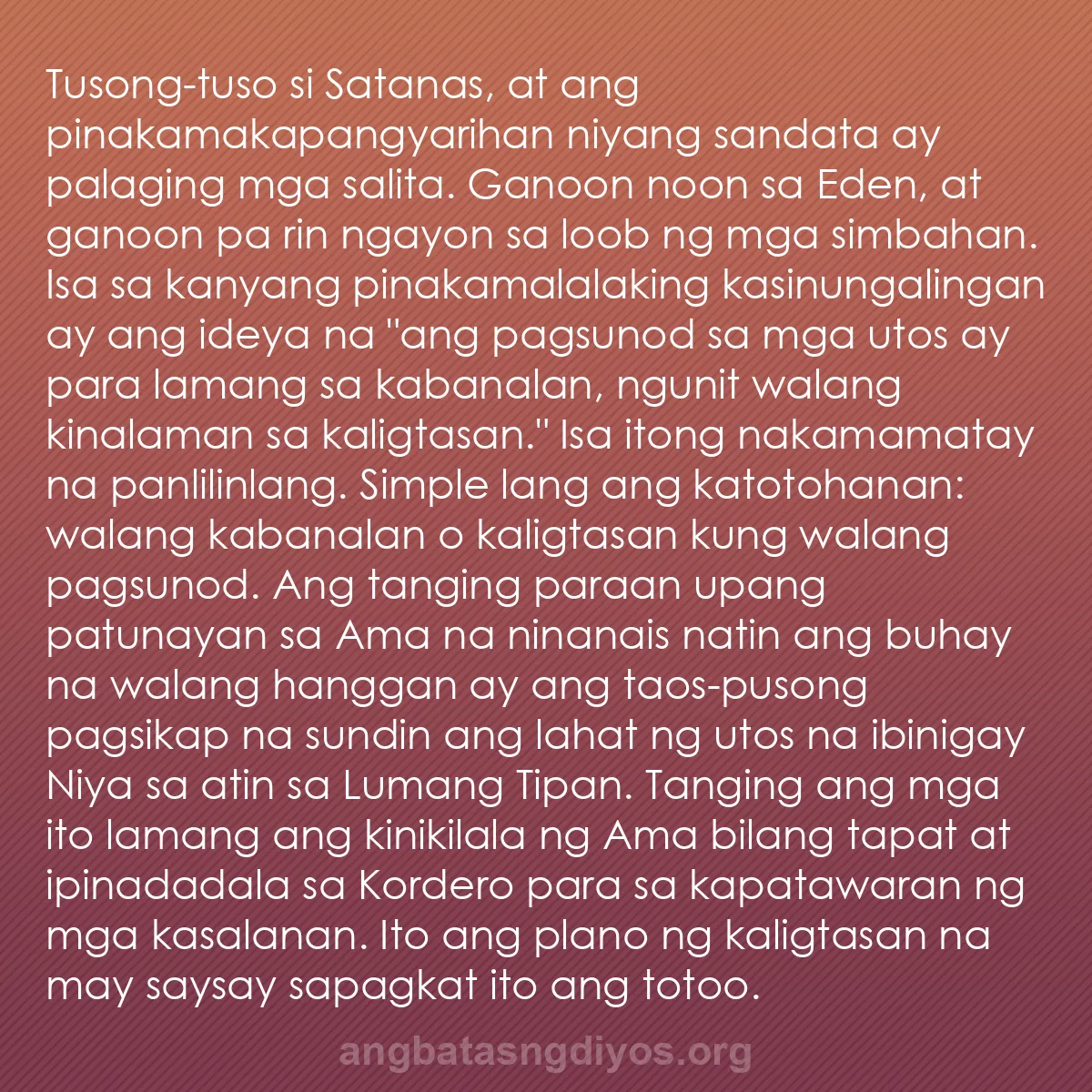 b0326 - Post tungkol sa Batas ng Diyos: Tusong-tuso si Satanas, at ang pinakamakapangyarihan niyang...