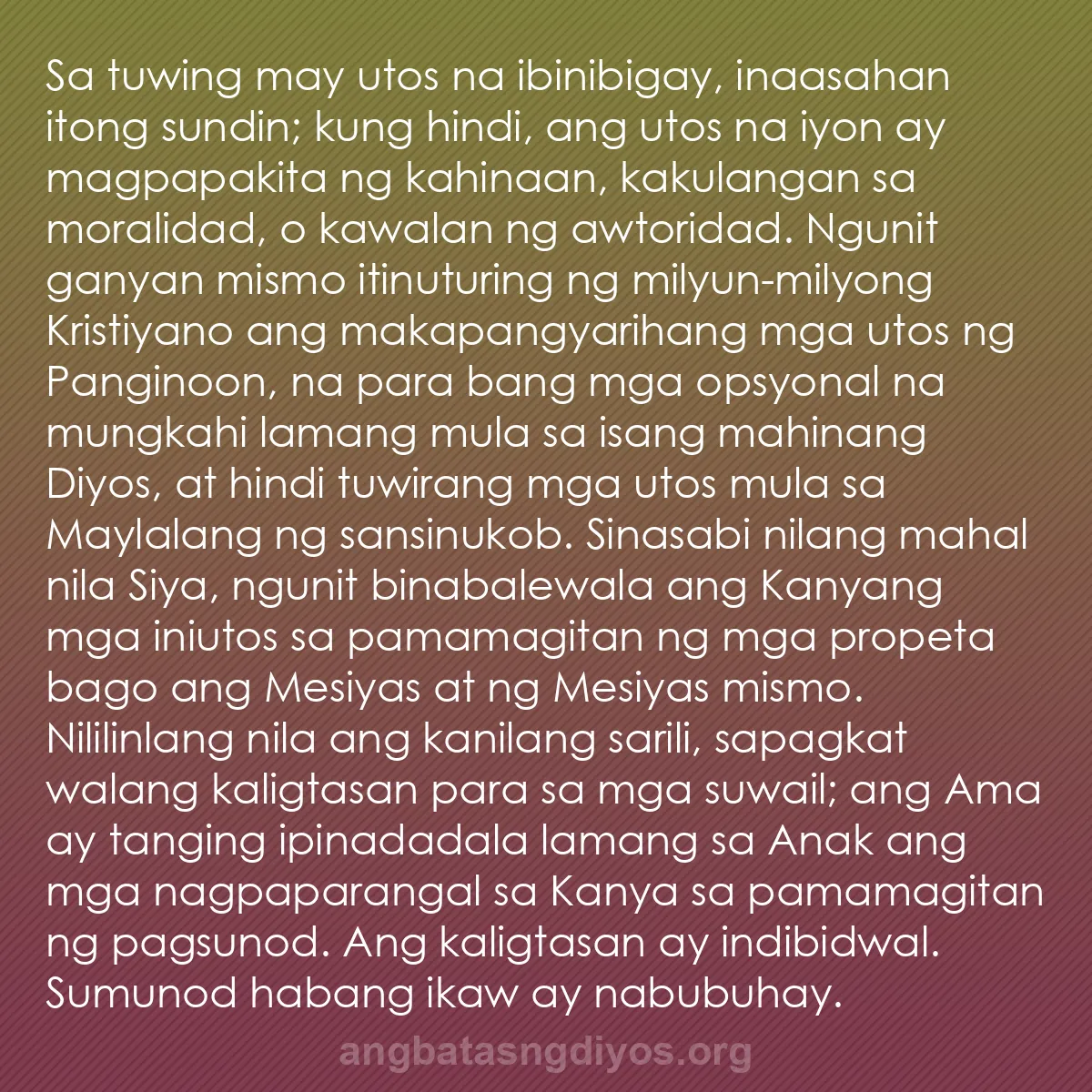 b0328 - Post tungkol sa Batas ng Diyos: Sa tuwing may utos na ibinibigay, inaasahan itong sundin; kung...