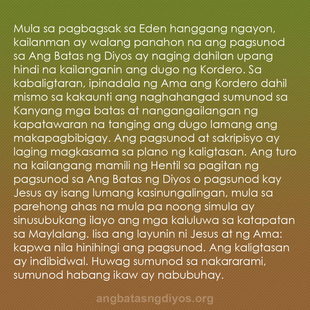 b0329 - Post tungkol sa Batas ng Diyos: Mula sa pagbagsak sa Eden hanggang ngayon, kailanman ay walang...