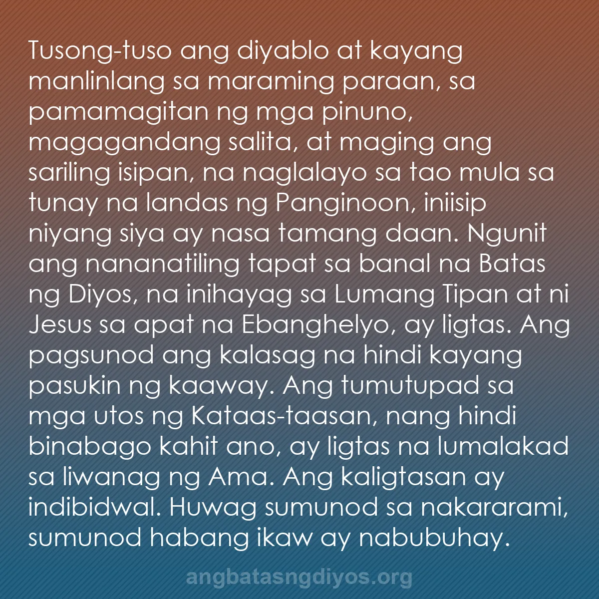 b0332 - Post tungkol sa Batas ng Diyos: Tusong-tuso ang diyablo at kayang manlinlang sa maraming paraan,...