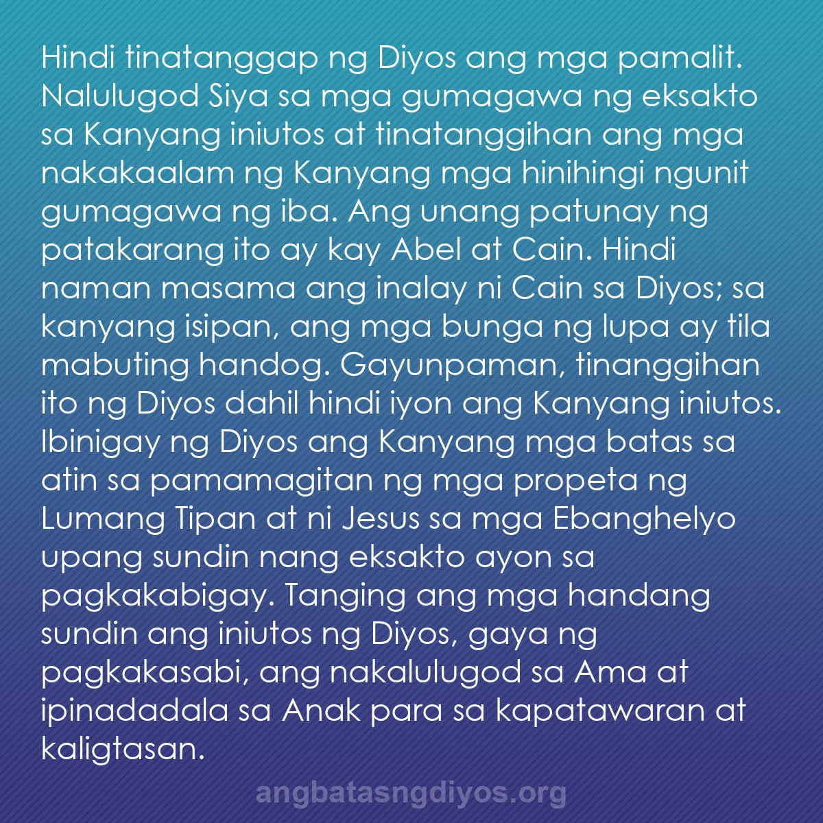 b0335 - Post tungkol sa Batas ng Diyos: Hindi tinatanggap ng Diyos ang mga pamalit. Nalulugod Siya sa...