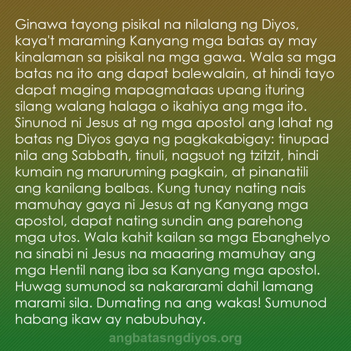 b0336 - Post tungkol sa Batas ng Diyos: Ginawa tayong pisikal na nilalang ng Diyos, kaya