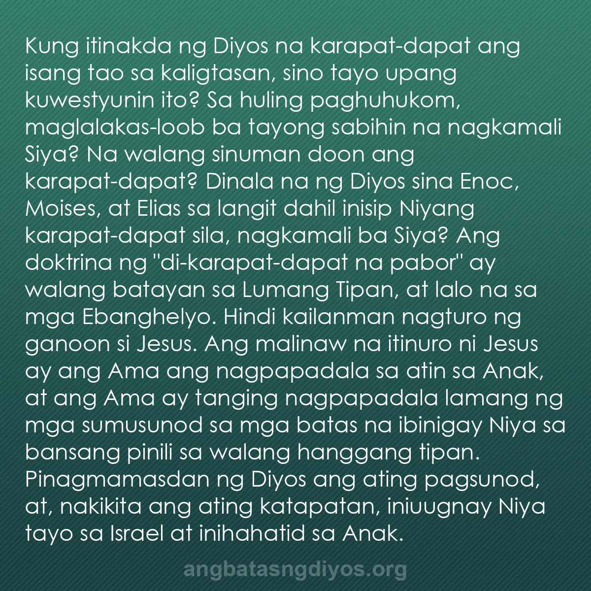 b0340 - Post tungkol sa Batas ng Diyos: Kung itinakda ng Diyos na karapat-dapat ang isang tao sa kaligtasan,...
