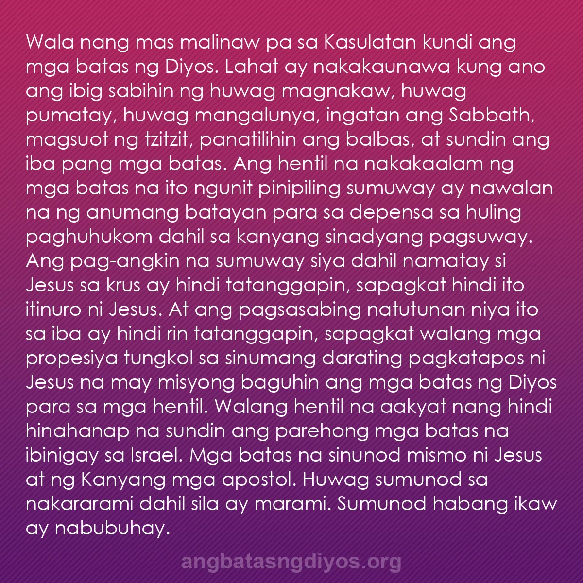 b0341 - Post tungkol sa Batas ng Diyos: Wala nang mas malinaw pa sa Kasulatan kundi ang mga batas ng...