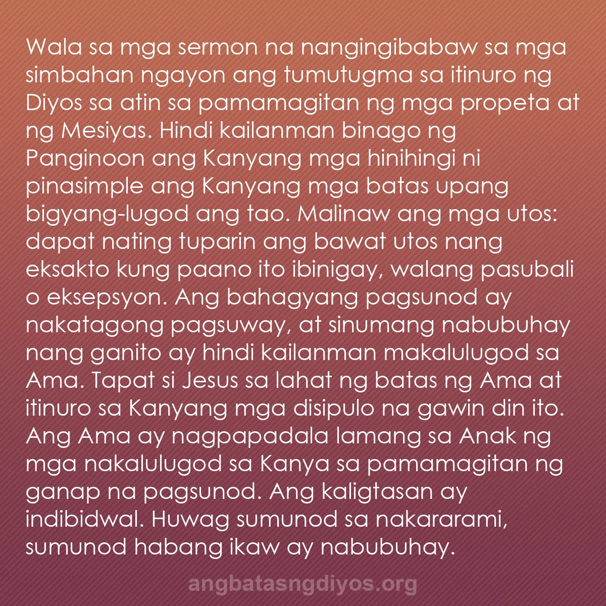 b0346 - Post tungkol sa Batas ng Diyos: Wala sa mga sermon na nangingibabaw sa mga simbahan ngayon ang...