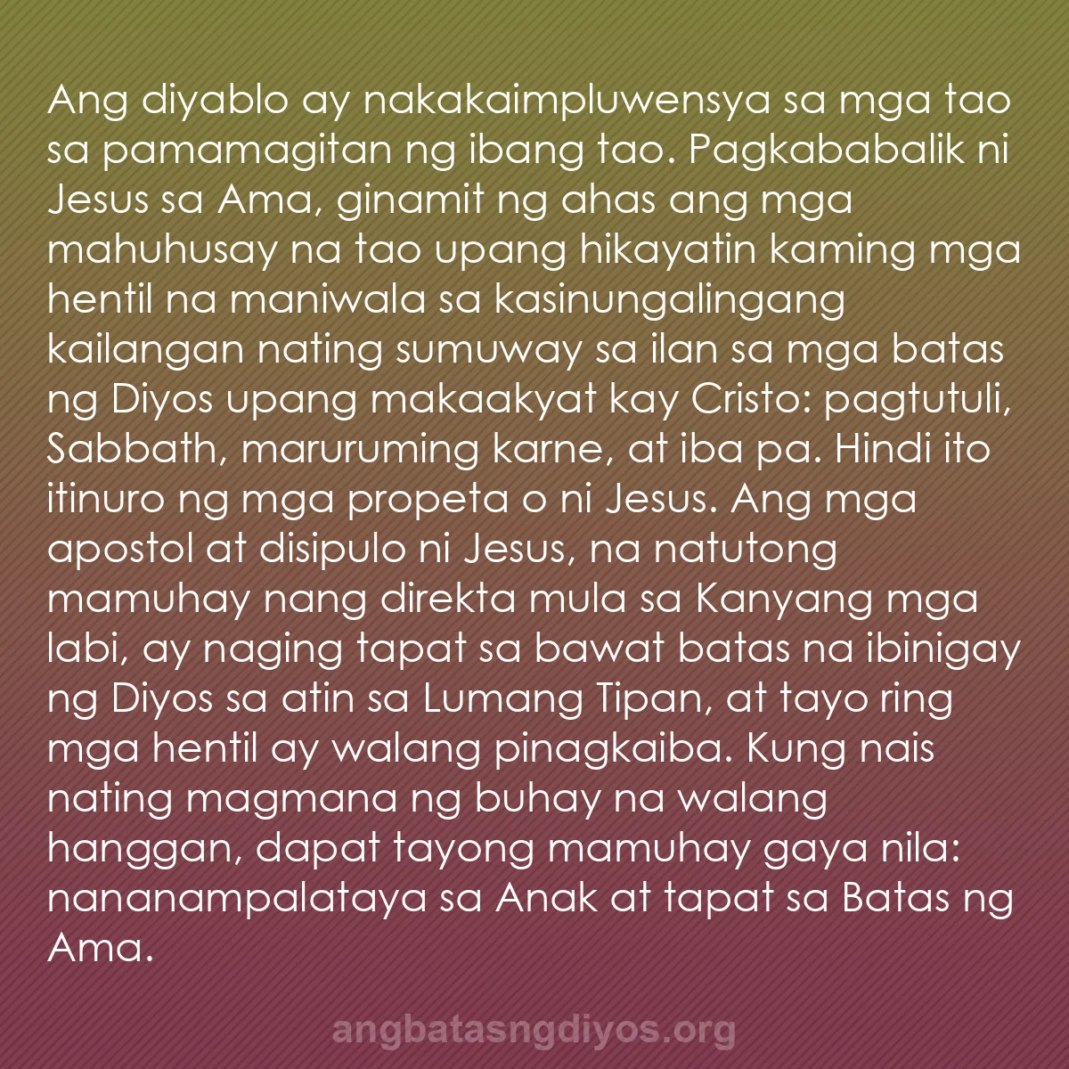 b0348 - Post tungkol sa Batas ng Diyos: Ang diyablo ay nakakaimpluwensya sa mga tao sa pamamagitan ng...