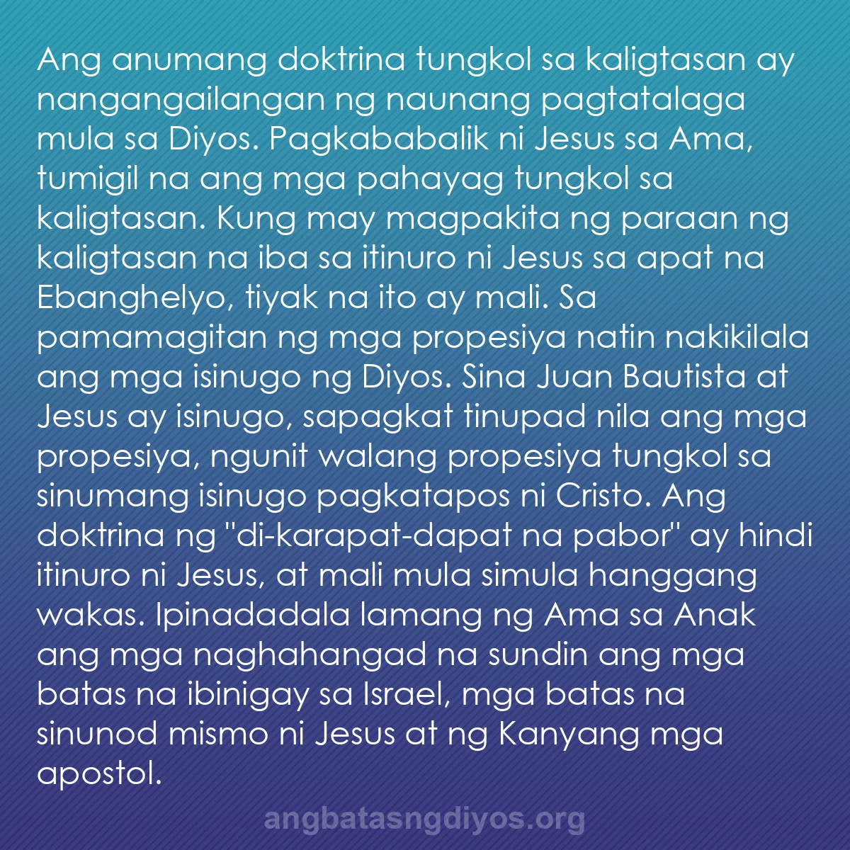b0355 - Post tungkol sa Batas ng Diyos: Ang anumang doktrina tungkol sa kaligtasan ay nangangailangan...