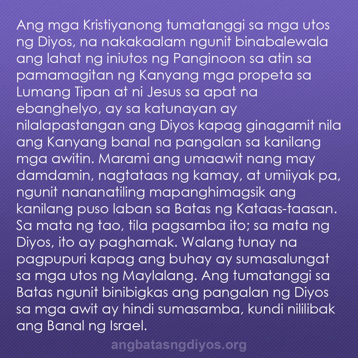 b0358 - Post tungkol sa Batas ng Diyos: Ang mga Kristiyanong tumatanggi sa mga utos ng Diyos, na nakakaalam...
