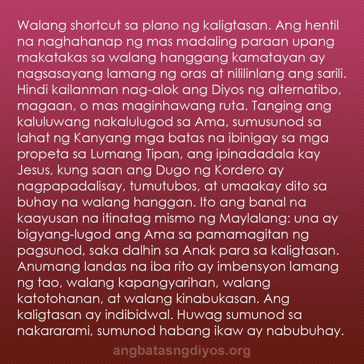 b0359 - Post tungkol sa Batas ng Diyos: Walang shortcut sa plano ng kaligtasan. Ang hentil na naghahanap...