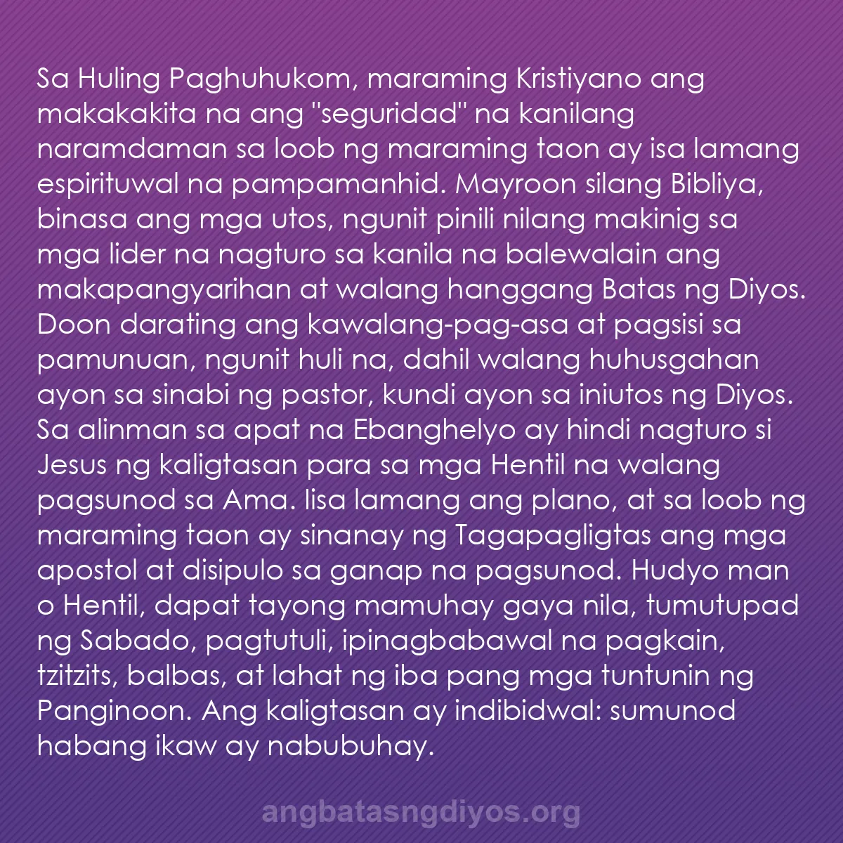 b0371 - Post tungkol sa Batas ng Diyos: Sa Huling Paghuhukom, maraming Kristiyano ang makakakita na...