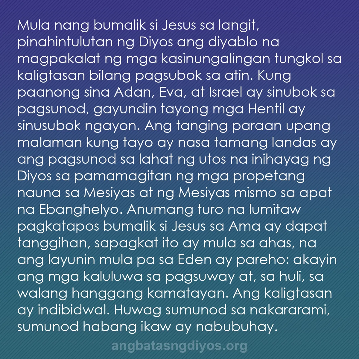 b0377 - Post tungkol sa Batas ng Diyos: Mula nang bumalik si Jesus sa langit, pinahintulutan ng Diyos...