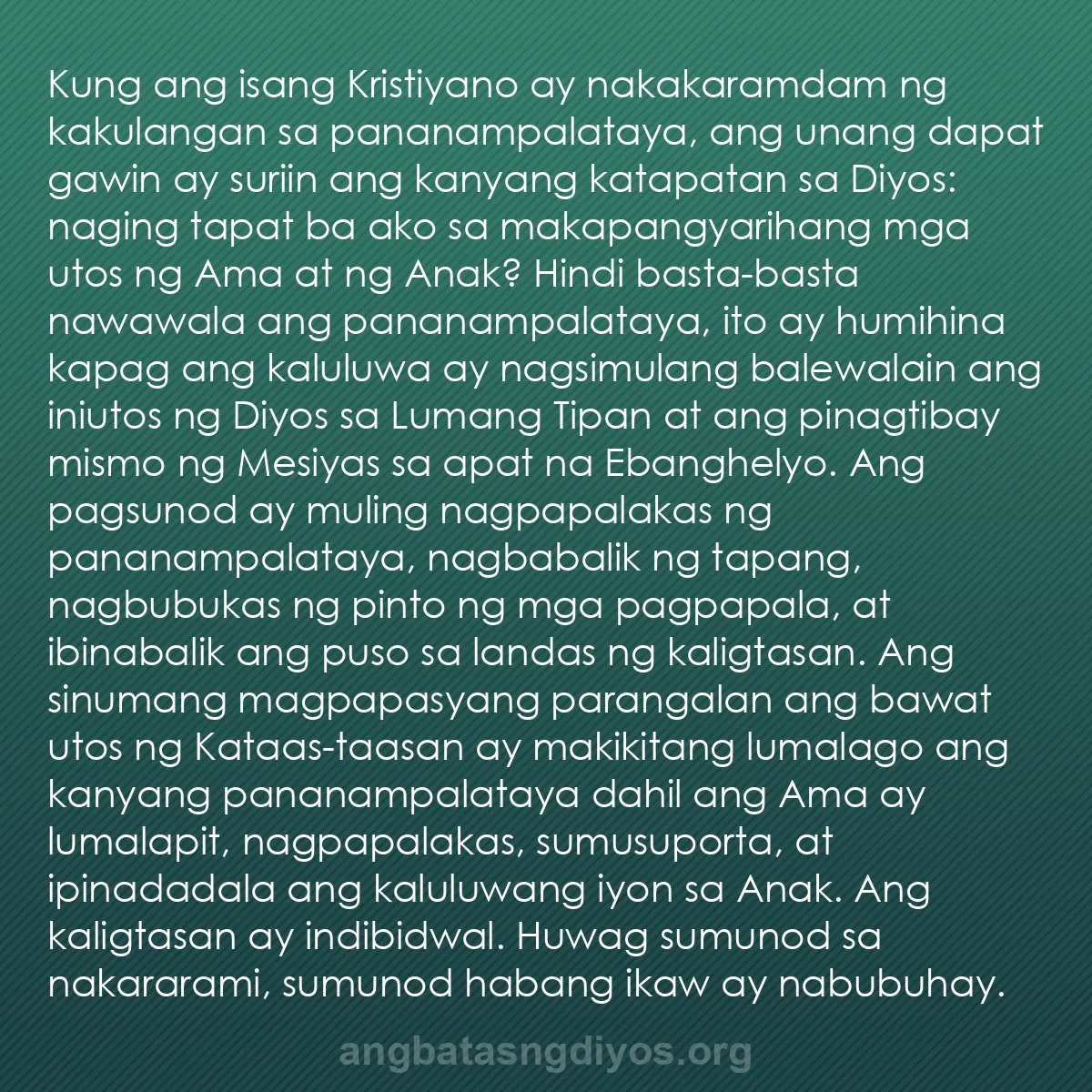 b0380 - Post tungkol sa Batas ng Diyos: Kung ang isang Kristiyano ay nakakaramdam ng kakulangan sa pananampalataya,...