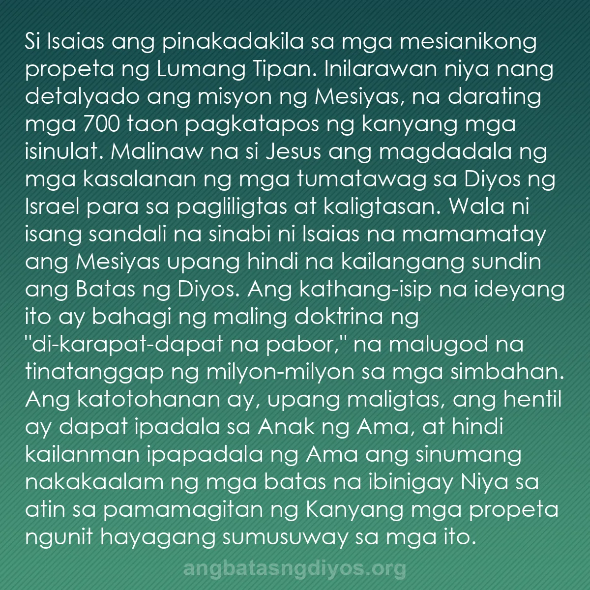 b0385 - Post tungkol sa Batas ng Diyos: Si Isaias ang pinakadakila sa mga mesianikong propeta ng Lumang...