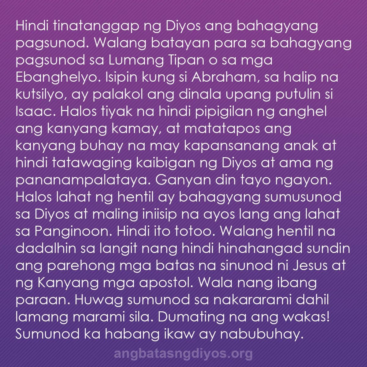 b0391 - Post tungkol sa Batas ng Diyos: Hindi tinatanggap ng Diyos ang bahagyang pagsunod. Walang batayan...
