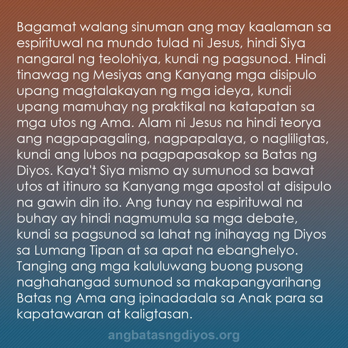 b0392 - Post tungkol sa Batas ng Diyos: Bagamat walang sinuman ang may kaalaman sa espirituwal na mundo...