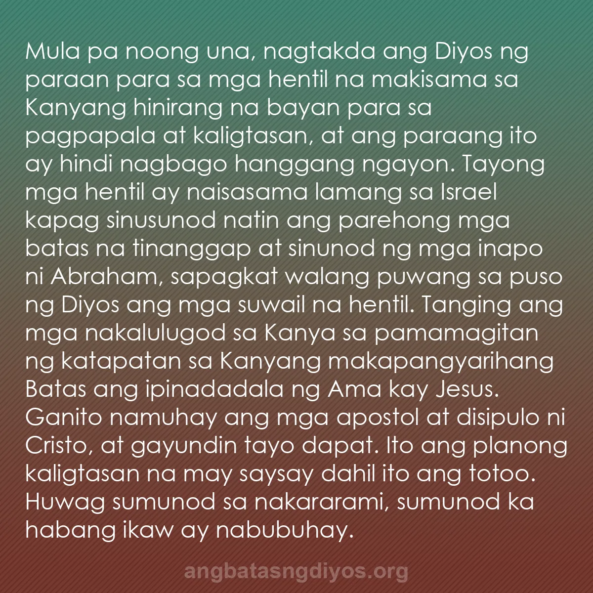 b0393 - Post tungkol sa Batas ng Diyos: Mula pa noong una, nagtakda ang Diyos ng paraan para sa mga...
