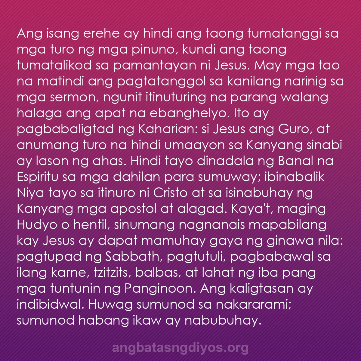 b0401 - Post tungkol sa Batas ng Diyos: Ang isang erehe ay hindi ang taong tumatanggi sa mga turo ng...