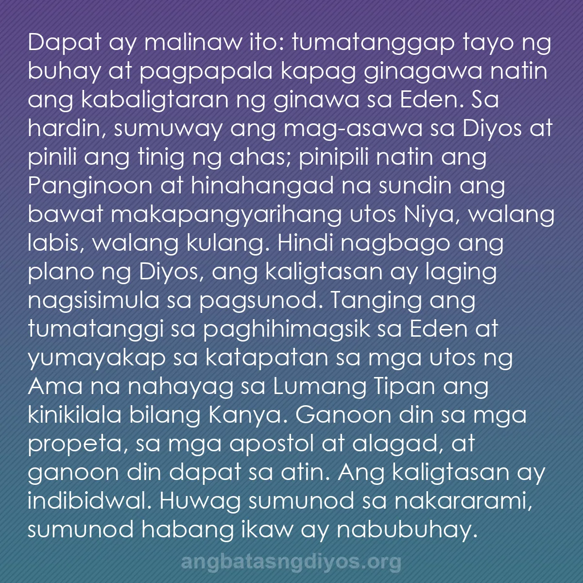 b0402 - Post tungkol sa Batas ng Diyos: Dapat ay malinaw ito: tumatanggap tayo ng buhay at pagpapala...