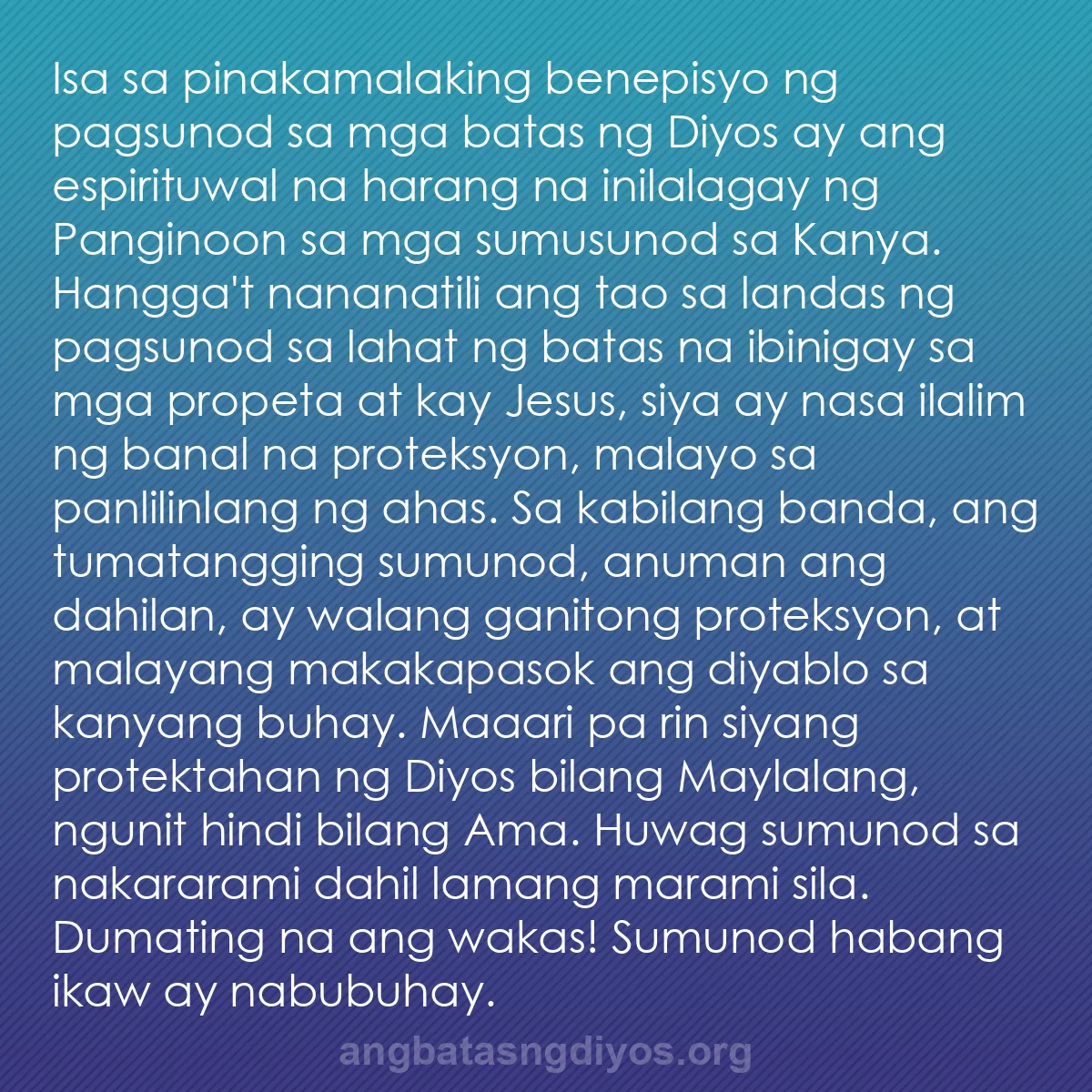 b0415 - Post tungkol sa Batas ng Diyos: Isa sa pinakamalaking benepisyo ng pagsunod sa mga batas ng...