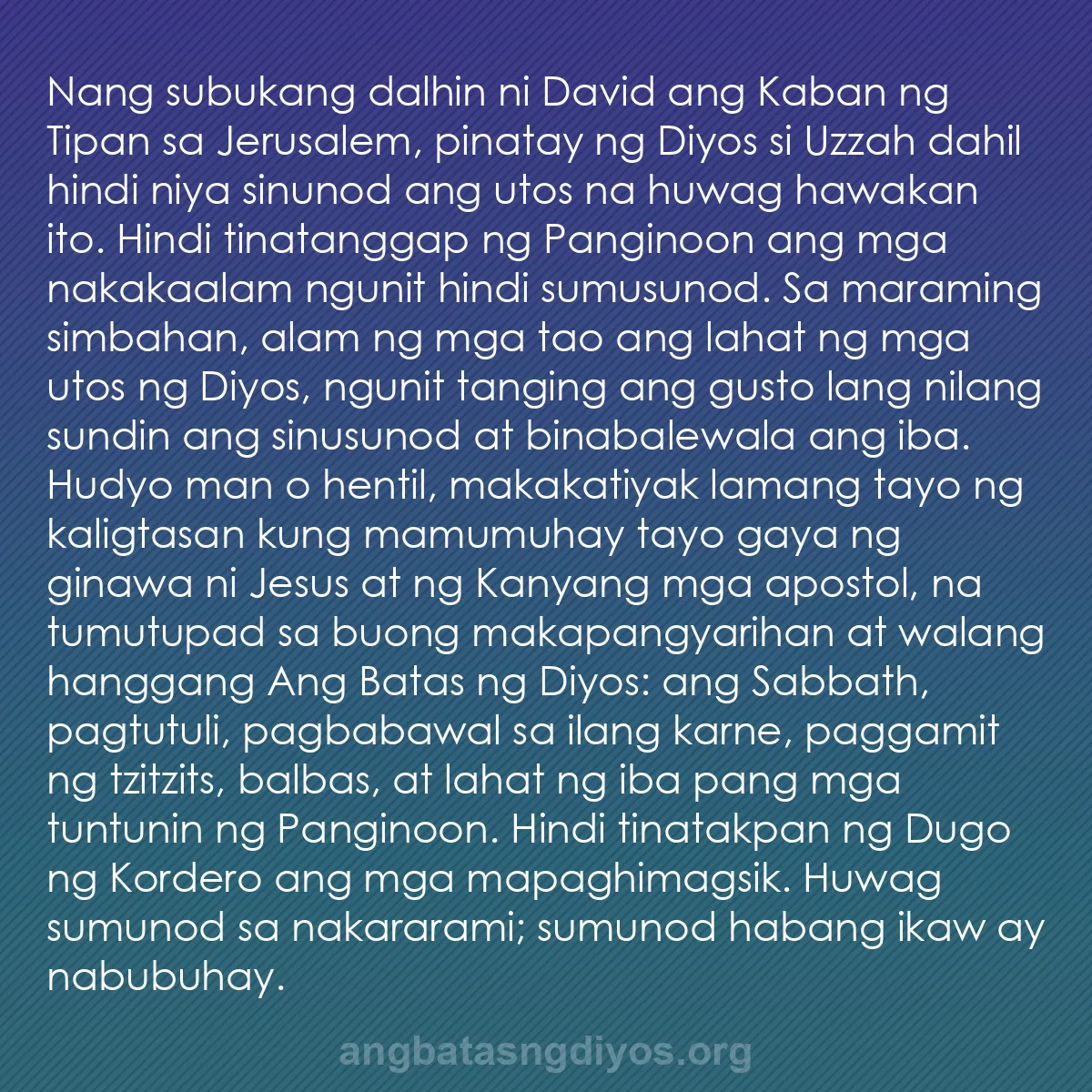 b0417 - Post tungkol sa Batas ng Diyos: Nang subukang dalhin ni David ang Kaban ng Tipan sa Jerusalem,...
